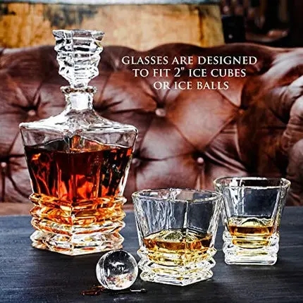 27oz Whiskey Decanter & Glass Set For Men and Women. Liquor Decanter Sets With Glasses for Scotch Whisky, Bourbon, Cognac, Tequila. Crystal Whiskey Decanters For Alcohol.