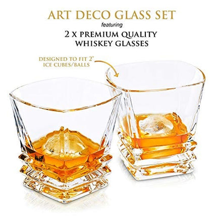 Maketh The Man Crystal Whiskey Glass Set of 2.10oz Bourbon Glass Set for Men. Double Old Fashioned Glass for Scotch Whisky & Other Liquor. Art Deco Rocks Glasses