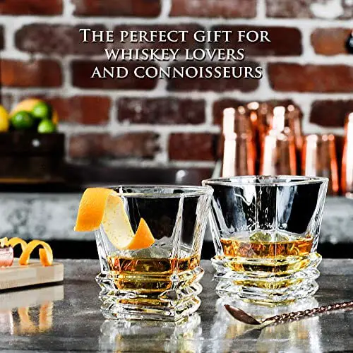 Art Deco Whiskey Glasses Set of 2 in Elegant Gift Box. Lead-Free Crystal