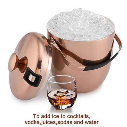 malmo Stainless Steel Double Walled Ice Bucket with Tongs & Seal Lid (3L) - Steel Interior & Copper Exterior - Chiller Bin Basket for Parties, BBQ & Buffet