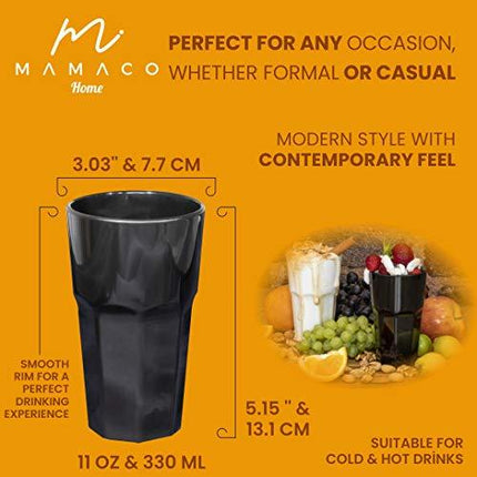 Unbreakable Glasses Drinking Set of 6, Stemless Polycarbonate Shatterproof Outdoor Drinkware Tumbler Cups Dishwasher-Safe Pool Parties, Camping, Beach, Wedding Water, Juice, cocktail BPA Free (black)