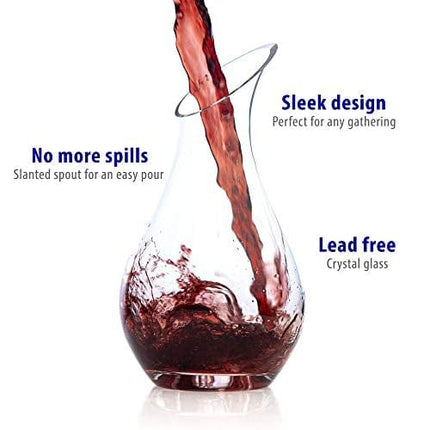 MamaHome | Premium Wine Decanter | 100% Lead-Free Hand Blown Crystal Glass | 1.3Liter | Red Wine Carafe | Clear | Wine Gift | Bonus Cleaning brush