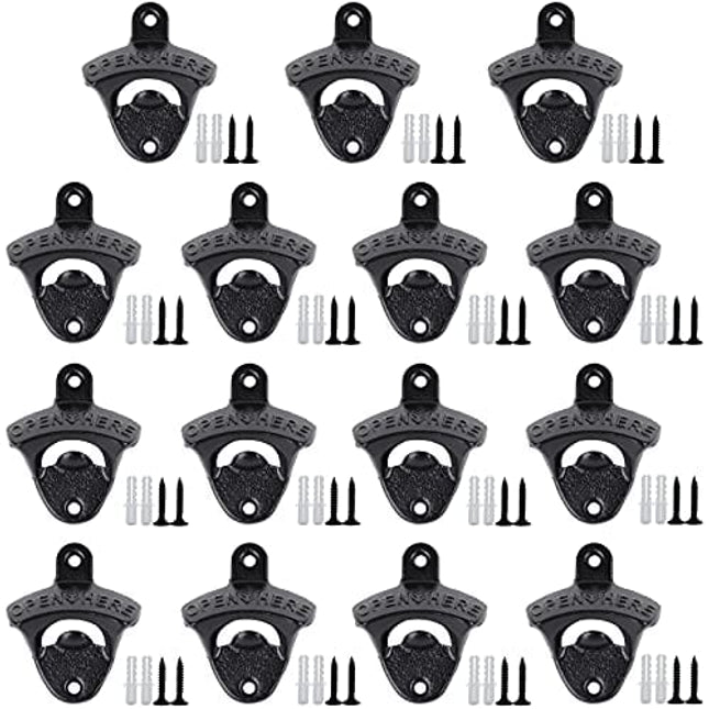 15Pcs Cast Iron Bottle Openers Wall Mount Bottle Opener Vintage Rustic Bar Bottle Opener Rustic Beer Cap Opener with Mounting Screws for Kitchen Cafe Bars (Arrow)