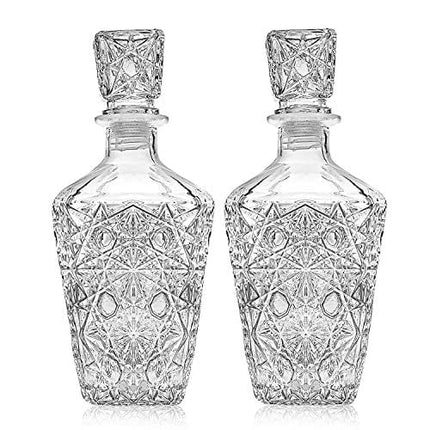 Whiskey Decanter – Elegant Liquor Decanter Set – Glass Liquor Bottle for Whiskey, Tequila and Brandy – Sophisticated Sparkling Design – Set of 2 Premium Decanters for Alcohol