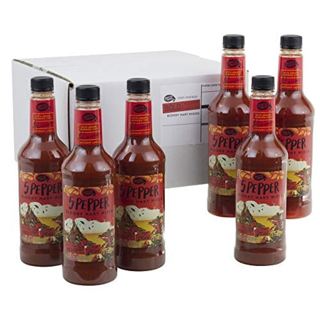 Master of Mixes 5 Pepper Extra Spicy Bloody Mary Drink Mix, Ready to Use, 1 Liter Bottle (33.8 Fl Oz), Pack of 6