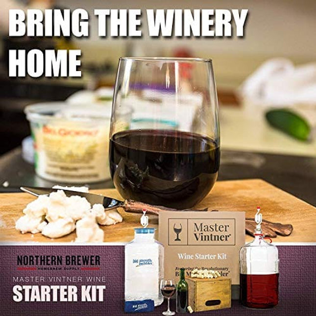 Master Vintner Wine Making Equipment Starter Kit with Plastic Big Mouth Bubbler and Glass Carboy