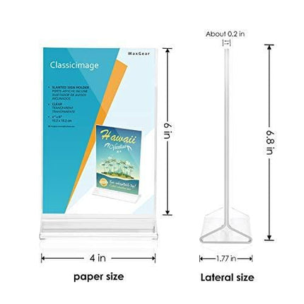 MaxGear Acrylic Sign Holder-Table Card Display-4 X 6 inches Clear Sign Display Holder-Plastic Table Menu Stand -Double Sided Ad Picture Frame for Office, Home, Store, Restaurant, 6 Pack