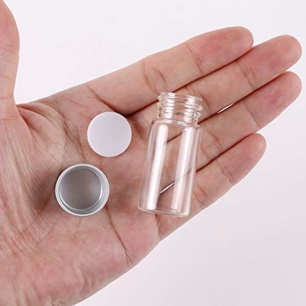MaxMau 100 10ml Vials Small Mini Tiny Glass Bottles Clear Empty Jars with Aluminum Top Screw Lids Message Sample Bottle Wedding Favors Decorations DIY Jewelry Accessories Liquid Hold Storage