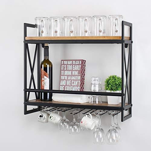 MBQQ Rustic Wall Mounted Wine Racks with Stem Glass