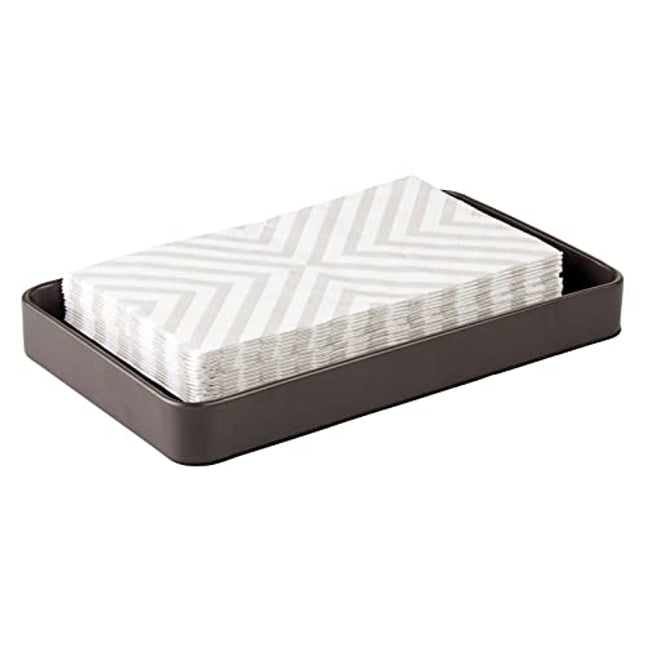 mDesign Modern Decorative Metal Guest Hand Towel Tray Holder Organizer for Disposable Paper Napkins, Jewelry, Makeup - Bathroom Vanity Sink Counter Organization - Matte Brown