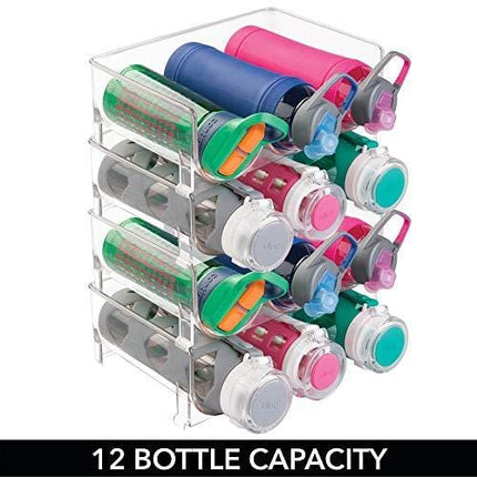 mDesign Modern Plastic Stackable Vertical Standing Water Bottle Holder Stand - Storage Organizer for Kitchen Countertops, Pantry, Fridge - Each Rack Holds 3 Containers, 4 Pack - Clear