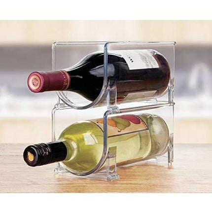 mDesign Plastic Free-Standing Water Bottle and Wine Rack Storage Organizer for Kitchen Countertops, Table Top, Pantry, Fridge - Stackable, Each Rack Holds 1 Bottle, 2 Pack - Clear