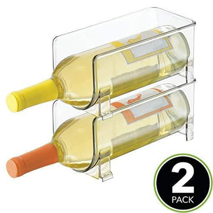 mDesign Plastic Free-Standing Water Bottle and Wine Rack Storage Organizer for Kitchen Countertops, Table Top, Pantry, Fridge - Stackable, Each Rack Holds 1 Bottle, 2 Pack - Clear