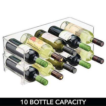 mDesign Plastic Free-Standing Water Bottle and Wine Rack Storage Organizer for Kitchen Countertops, Table Top, Pantry, Fridge - Stackable - Holds 5 Bottles Each, 2 Pack - Clear