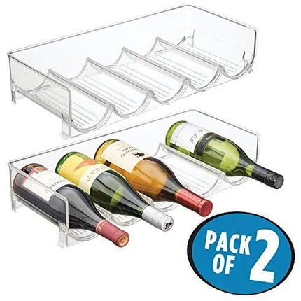 mDesign Plastic Free-Standing Water Bottle and Wine Rack Storage Organizer for Kitchen Countertops, Table Top, Pantry, Fridge - Stackable - Holds 5 Bottles Each, 2 Pack - Clear