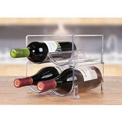 mDesign Plastic Free-Standing Wine Rack Storage Organizer for Kitchen Countertops, Table Top, Pantry, Fridge - Holds Wine, Beer, Pop/Soda, Water Bottles - Stackable, 2 Bottles Each, 2 Pack - Clear