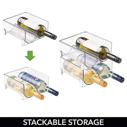 mDesign Plastic Free-Standing Wine Rack Storage Organizer for Kitchen Countertops, Table Top, Pantry, Fridge - Holds Wine, Beer, Pop/Soda, Water Bottles - Stackable, 2 Bottles Each, 2 Pack - Clear