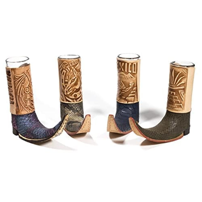 Mexican Leather Mini Boot Tequila Shot - Original Artisan Bota Tribalera para Tequila - 1 Tequila Shot (Assorted Colors)