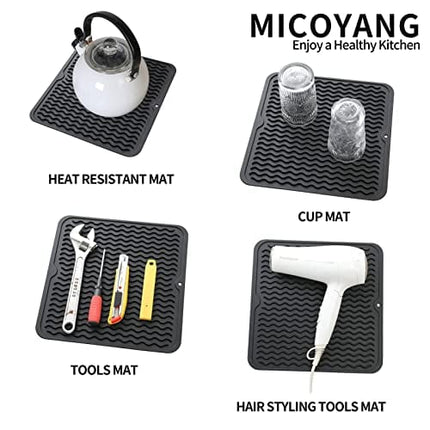 MicoYang Silicone Dish Drying Mat for Multiple Usage,Easy clean,Eco-friendly,Heat-resistant Silicone Mat for Kitchen Counter or Sink,Refrigerator or Drawer liner Black M 12 inches x 12 inches