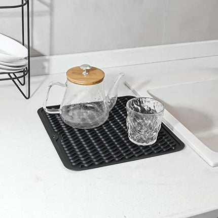 MicoYang Silicone Dish Drying Mat for Multiple Usage,Easy clean,Eco-friendly,Heat-resistant Silicone Mat for Kitchen Counter or Sink,Refrigerator or Drawer liner Black M 12 inches x 12 inches