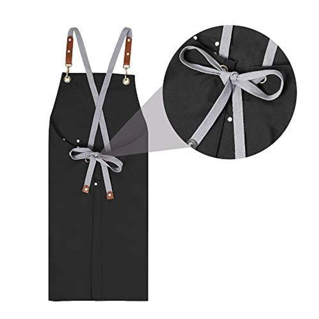 Chef Apron,Cross Back Apron for Men Women with Adjustable Straps and Large Pockets,Canvas,M-XXL (Black)