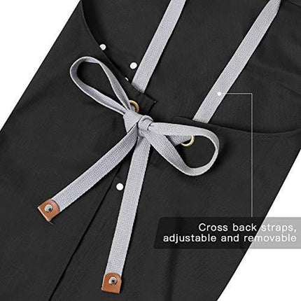 Chef Apron,Cross Back Apron for Men Women with Adjustable Straps and Large Pockets,Canvas,M-XXL (Black)