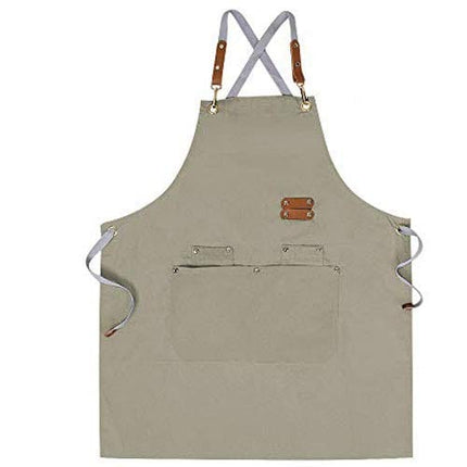 Chef Apron,Cross Back Apron for Men Women with Adjustable Straps and Large Pockets,Canvas,M-XXL (Beige)