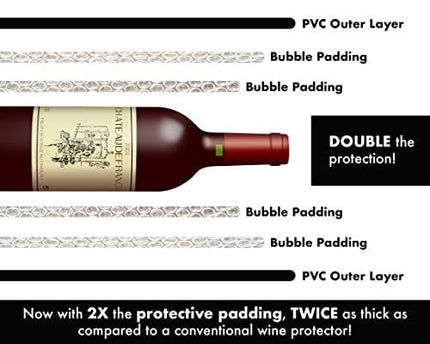 Reusable Wine Bottle Protector for Travel (4 Pack) - Wine Bags with Double Air Bubble Cushion Inner Skin and Leak Proof Exterior Ensures Safe Transportation in Luggage - Great Gift for Wine Lovers