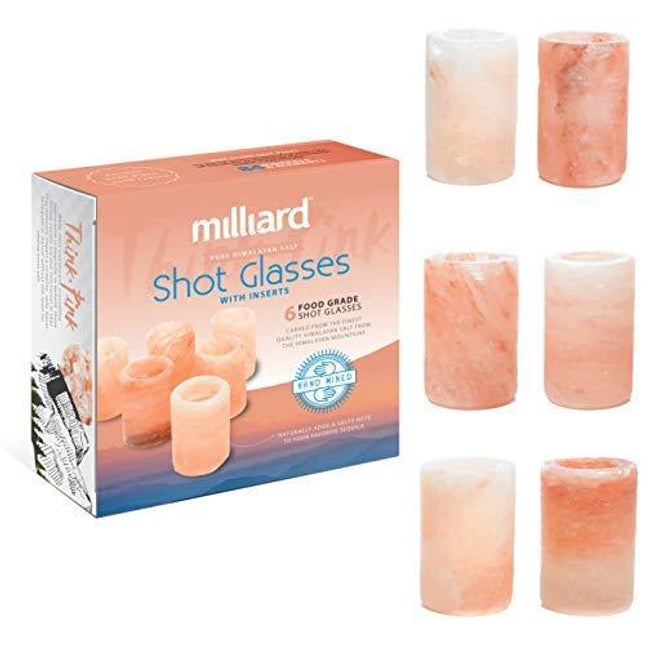 Milliard 6 Pack Premium Himalayan Salt Shot Glasses,Pink Tequila Shot Glasses, Make Drinking Tequila Simple and Easy