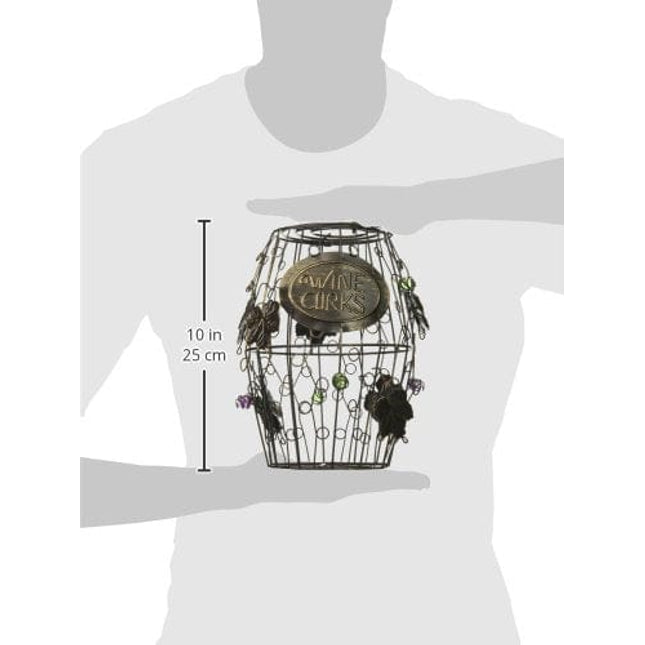 Mind Reader Barrel Metal Wine Cork Holder with Ornaments, Black