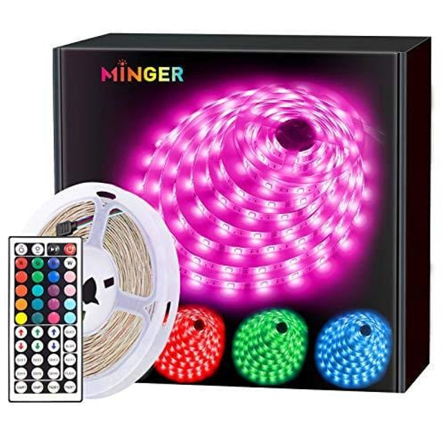 MINGER LED Strip Lights 16.4ft, RGB Color Changing LED Lights for Home, Kitchen, Room, Bedroom, Dorm Room, Bar, with IR Remote Control, 5050 LEDs, DIY Mode