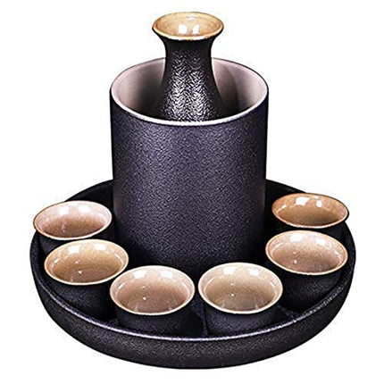 MIRUIKE Sake 9-Piece Set Japanese Sake Cup Set with Warmer Black Ceramic for Home Gift for Halloween Thanksgiving Christmas