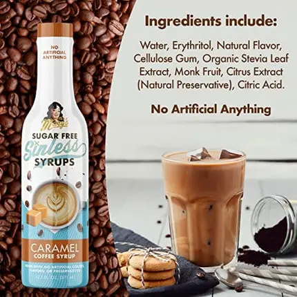 Miss Mary’s Caramel Sinless Syrup- Sugar Free Coffee Syrup, No Sugar, Keto Friendly, Plant Based, Natural Ingredients, No Artificial Sweeteners