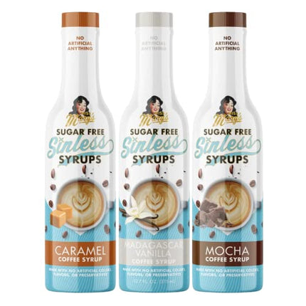 Miss Mary’s Sinless Syrups Classic Collection - Sugar Free Coffee Syrup, No Sugar, Keto Friendly, Plant Based, Natural Ingredients, No Artificial Sweetener, Madagascar Vanilla, Caramel, Mocha, 3 Pack