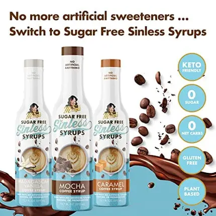 Miss Mary’s Sinless Syrups Classic Collection - Sugar Free Coffee Syrup, No Sugar, Keto Friendly, Plant Based, Natural Ingredients, No Artificial Sweetener, Madagascar Vanilla, Caramel, Mocha, 3 Pack
