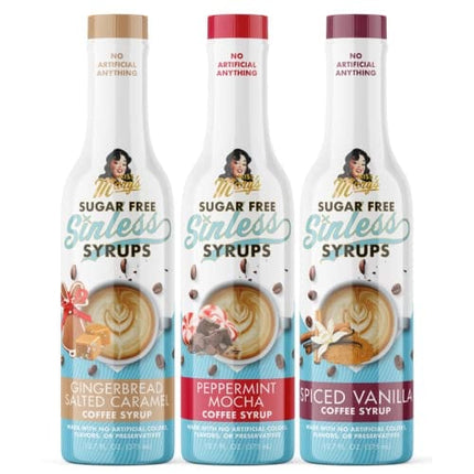 Miss Mary’s Sinless Syrups Winter Collection - Sugar Free, No Artificial Sweeteners, Coffee Tea Cocoa Dessert, Keto Friendly, Peppermint Mocha, Spiced Vanilla, Gingerbread Salted Caramel, 3 Pack
