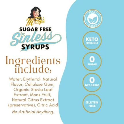 Miss Mary’s Sugar Free Simple Syrup - No Artificial Ingredients, Keto Friendly, Plant Based/Vegan, Diabetic Friendly, Gluten-free, Flavoring for Coffee, Tea, Cocktails, Baking, Sauces, 3 Pack