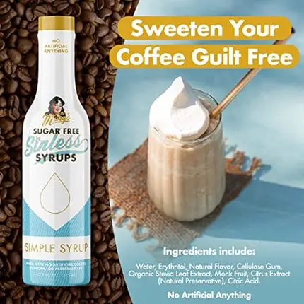 Sugar Free Sinless Simple Syrup - No Artificial Ingredients, Keto Friendly, Plant Based/Vegan, Diabetic Friendly, Gluten-free, Flavoring for Coffee, Tea, Cocktails, Baking, Sauces, 1 Pack