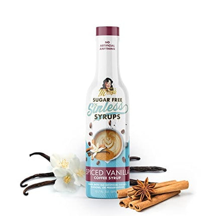 Sugar Free Spiced Vanilla Sinless Syrup - Sugar Free, No Artificial Anything, Natural & Organic Ingredients, Coffee Tea Cocoa Dessert, Keto Friendly, Holiday Flavor, Spiced Vanilla, 1 Pack