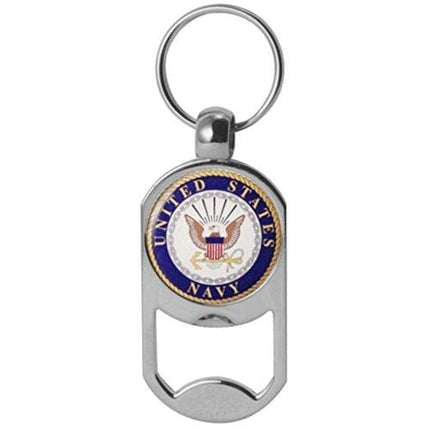 Mitchell Proffitt US Navy Crest Dog Tag Bottle Opener Military Keychain 1-1/8 Inch by 2 Inches, Blue, Small