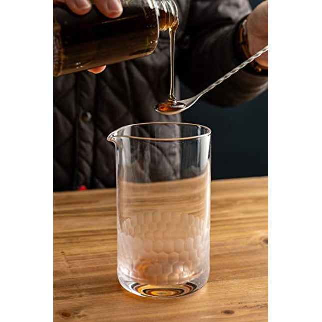 Cocktail Mixing Glass - Honeycomb Hammered Bar Mixer Pitcher for Stirred Drink - Seamless and Handcrafted of Crystal Glass, 24-ounce