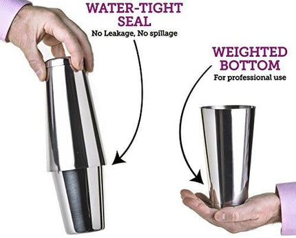 Cocktail Shaker Boston Shaker Set: Professional Weighted Martini Shakers with Cocktail Strainer and Japanese Jigger | Portable Bar Shaker Set for Drink Mixer Bartending | Exclusive Recipes Bonus