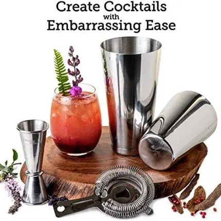 Cocktail Shaker Boston Shaker Set: Professional Weighted Martini Shakers with Cocktail Strainer and Japanese Jigger | Portable Bar Shaker Set for Drink Mixer Bartending | Exclusive Recipes Bonus