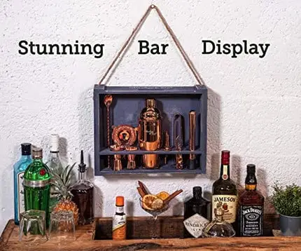 Mixology Bartender Kit: 11-Piece Bar Tool Set with Rustic Wood Stand | Perfect Home Bartending Kit and Cocktail Shaker Set for a True Drink Mixing Experience | Fun Housewarming Gift Idea (Copper)