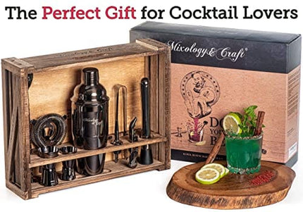 Mixology Bartender Kit: 11-Piece Bar Tool Set with Rustic Wood Stand | Perfect Home Bartending Kit and Cocktail Shaker Set for a True Drink Mixing Experience | Fun Housewarming Gift Idea (Gun-Metal)