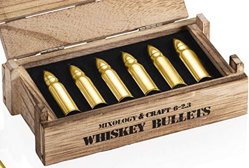  Whiskey Stones Gift Set for Men, Whiskey Glass and Stone Set  with Wooden Army Crate, 6 Stainless Steel Whiskey Bullets and 10oz Whiskey  Glasses