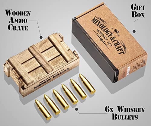 Whiskey Stones Bullets with Luxury Vintage Wooden Case