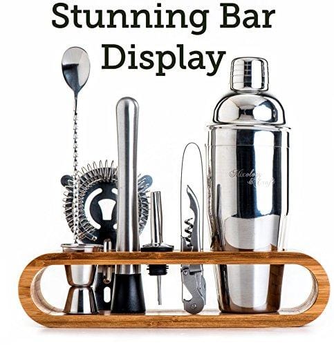 Bartender Kit: 10-Piece Bar Tool Set with Stylish Bamboo Stand  Perfect  Home Bartending Kit and Martini Cocktail Shaker Set For an Awesome Drink  Mixing Experience (Gun-Metal Black)
