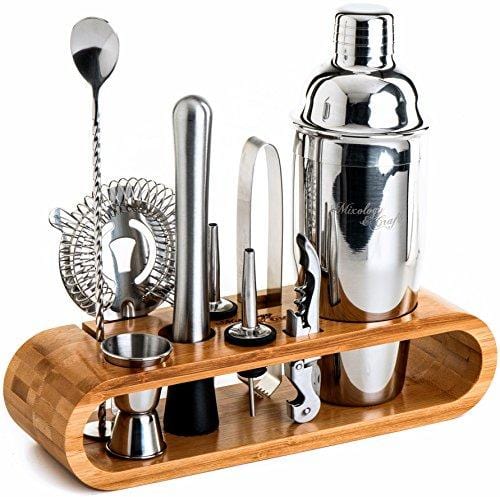 Bartender Kit: 11-Piece Bar Tool Set with Rustic Wood Stand  Perfect Home  Bartending Kit and Cocktail Shaker Set For an Awesome Drink Mixing  Experience (Gun-Metal Black)