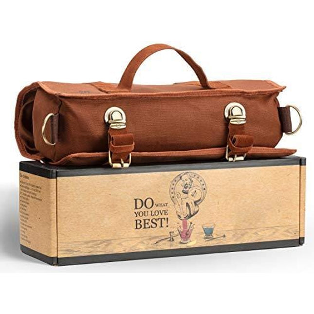 Travel Bartender Bag (Without Tools) | Best Bar Kit Bag for Carrying Your Bar Tools with Style | Professional Bartender Roll with Shoulder Strap for Perfect Storage | Mix Awesome Cocktails Anywhere